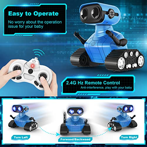 Hamourd Robot Toys for Boys Girls, Rechargeable Remote Control Emo Robots with Auto-Demonstration, Flexible Head & Arms, Dance Moves, Music, Shining LED Eyes for 5+ Years Old Kids - color: Blue