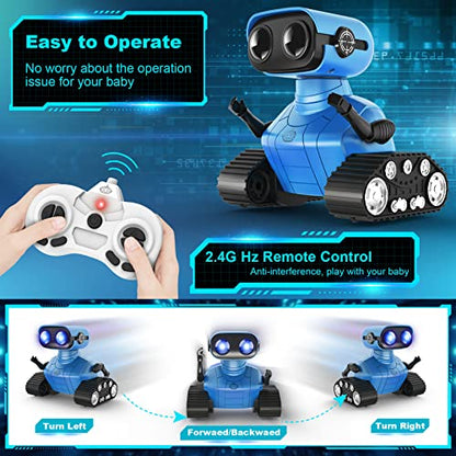 Hamourd Robot Toys for Boys Girls, Rechargeable Remote Control Emo Robots with Auto-Demonstration, Flexible Head & Arms, Dance Moves, Music, Shining LED Eyes for 5+ Years Old Kids - color: Blue