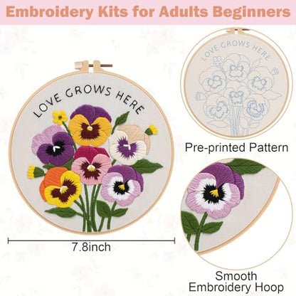 Nuberlic 3 Pack Embroidery Kit for Beginners, Floral Cross Stitch Kit - color: floral