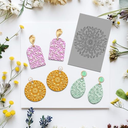 4PCS Polymer Clay Texture Sheets Set for Using with Clay Cutters Boho Clay Mat Effect as Texture Roller DIY Craft Tools Earing Jewelry Making - style: Mandala Theme-4pcs