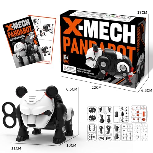 DINOBROS STEM Panda Mechanical DIY Building Blocks Toy 3D Puzzle Assembling Robot Wind Up Walking Pandabot Take Apart Toys for Kids X-MECH