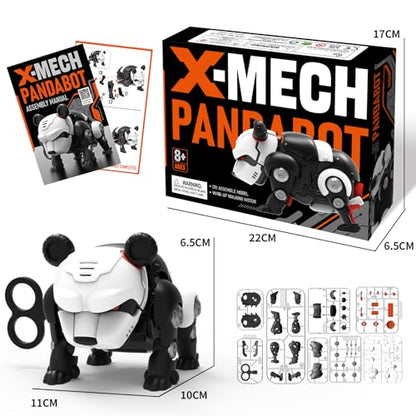 DINOBROS STEM Panda Mechanical DIY Building Blocks Toy 3D Puzzle Assembling Robot Wind Up Walking Pandabot Take Apart Toys for Kids X-MECH