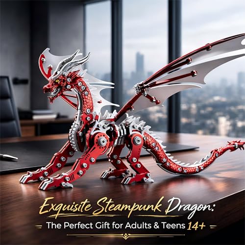 3D Metal Puzzles for Adults, Mechanical Dragon Model Kit - color: Pterosaur-red