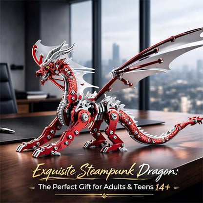 3D Metal Puzzles for Adults, Mechanical Dragon Model Kit - color: Pterosaur-red