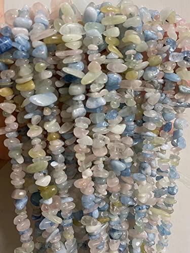 5-8mm Natural Morganite Beryl Gemstone Chips Healing Gravel Bracelets Necklace Kit Irregular Tumble Stone Beads DIY Crafts Design Jewelry Making 32" - color: Morganite Beryl
