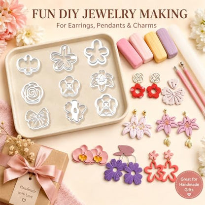 12Pcs Flower Polymer Clay Cutters, Floral Earring Making Molds - color: Flowers