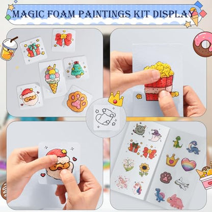 Liktoy 72Pcs Magic Foam Texture Painting Kit, 44Pcs Foam Texture Paper, 24 Colorful Brush, 2 Water Brushes, 3D Effect Texture Painting Set, Ideal for Halloween, Christmas, Birthday Gifts - color: general