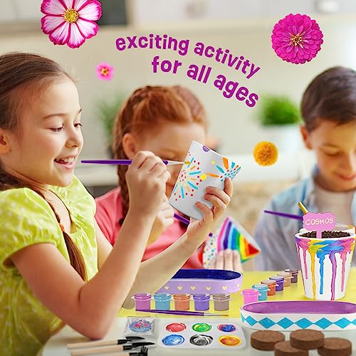 LAOESE 4 Set Paint & Plant Flower Gardening Kit, Gifts for Girls Ages 8-12