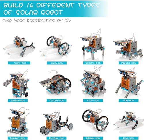 Solar Robot Kit, 14-in-1 STEM Building Toy for Kids DIY Science Robotic Set - color: Gray