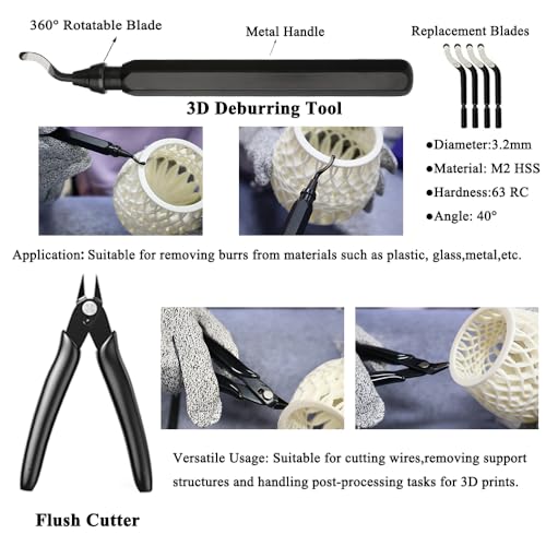 62PCS 3D Printer Tool Kit with Deburring Tool, Needle Files and Hand Drill - color: Black box 62pcs