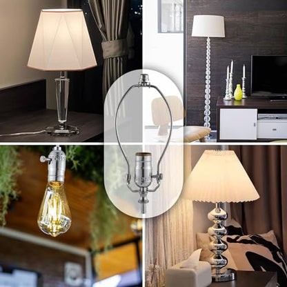 Lamp Making Kit,Make a Lamp or Repair Kit,3-Way Lamp Socket with Matching Cord Lamp Harp Set,Lamp Wiring Kit for Table Floor Lamp,Essential Hardware for DIY Lamp Design or Repair (Silver, 1) - style: Silver