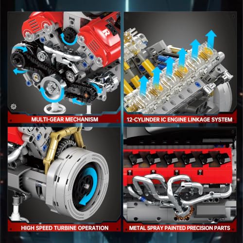 Reobrix V12 Supercar Engine Building Set 33016 with Motor, 1240 Pieces