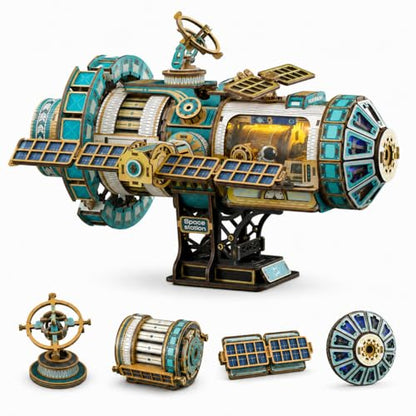 Spilay 3D Wooden Puzzle for Adults, Mechanical Wood Model Building Kit - color: Celestigon Station（white）