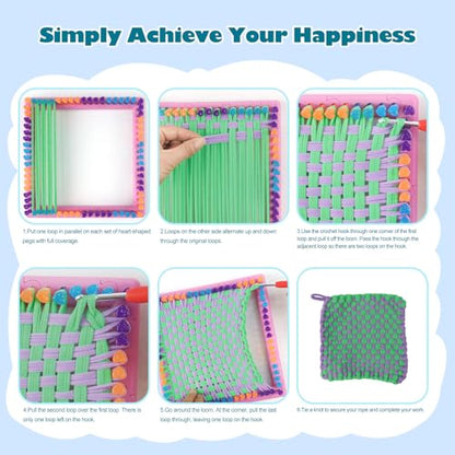 QPOU Weaving Loom Kit for Girls - Creative Toy Gift for Kids Ages 6-8 8-12, DIY Craft Kit to Make Potholders and Bracelets, Arts and Crafts Knitting Set for Beginners