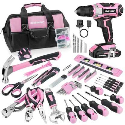 Bielmeier 20V 236Pcs Cordless Pink Drill Set for Women, Home Tool Kit