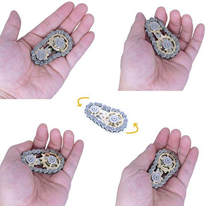 Fidget Spinner, Sprocket Linkage Bike Chain Spinner Design 2 Gears Figity Spin Finger Games, Metal Stainless Steel Durable Mechanics, Premium Figit Toy - Gold - color: Gold