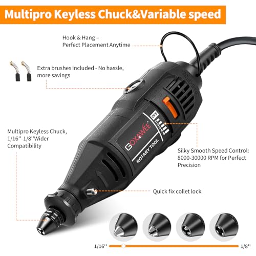 GOXAWEE Mini Rotary Tool Kit with Flex Shaft & Keyless Chuck -140Pcs, Black - color: Black Rotary Tool Kit