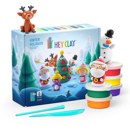 HEY CLAY Set - Colourful Modeling Air Dry Clay Kit for Kids 15 cans and Sculpting Tools with Fun Interactive Instructions App - Children 3+ (Winter Holidays) - color: Winter Holidays