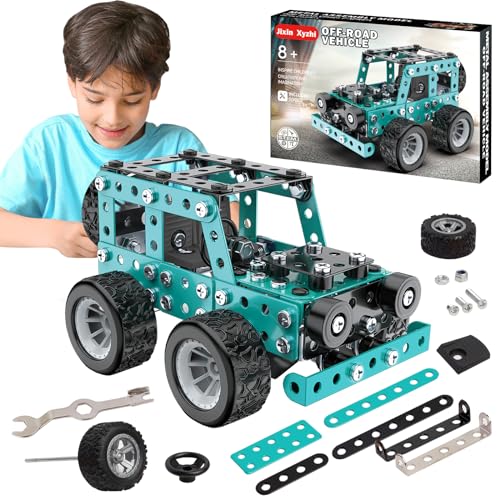 Buildable 3D Metal Engineering Kit 194-Piece STEM Set for Ages 8-16 Develops Logic Skills DIY Project Ideal Gift for Kids (Blue) - style: blue car 2 in 1
