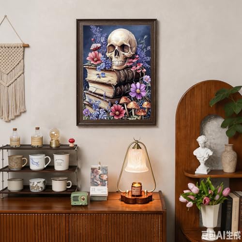5D Vintage Skull Old Books Diamond Art kits for Adults Beginners 12x16inch - color: KM1126-1
