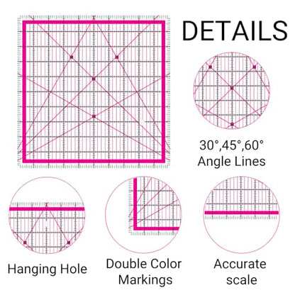 12 Quilting Rulers(2.5",3.5",4.5",5",5.5",6",6.5",7",8.5",9",10",12") - color: Red