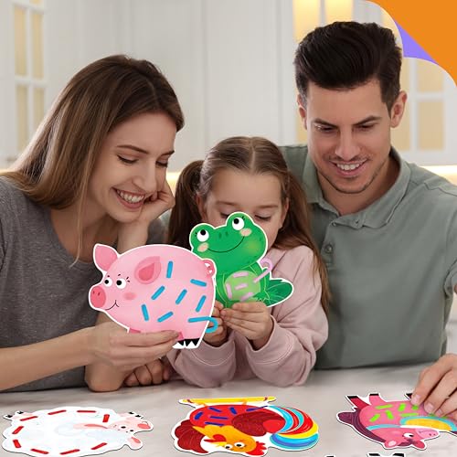SpriteGru 9 PCS Farm Theme Lacing Cards, 9 Double Sided Sewing Cards with 9 Colorful Laces, Imagination Development Lacing Toys Educational and Learning Activity for Preschoolers, Kids - color: Farm Themed-B