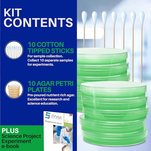 Evviva Sciences Nutrient Agar Petri Dishes Science Project Kit, Pre-Poured Agar Plates for Science Experiments, with Experiment eBook (Green) - color: Green