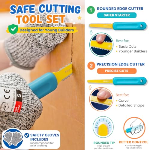 Kizzikids Cardboard Tools for Kids, STEM Construction Kit Safe Cutter