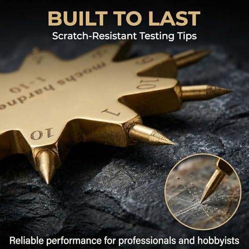 Mohs Hardness Test Kit – 1-10 Scratch Tester with Gold Ten-Pointed Star Picks | Quick & Easy Mineral Identification Tool for Gem, Jade, Jewelry, Rock & Geology Testing