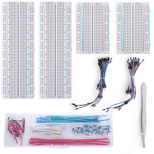 Breadboard Jumper Wire Kit:2X830&400 Breadboards,130 Flexible+280 Jumpers,1 Tweezer for Arduino Raspberry Pi - size: 2PACK