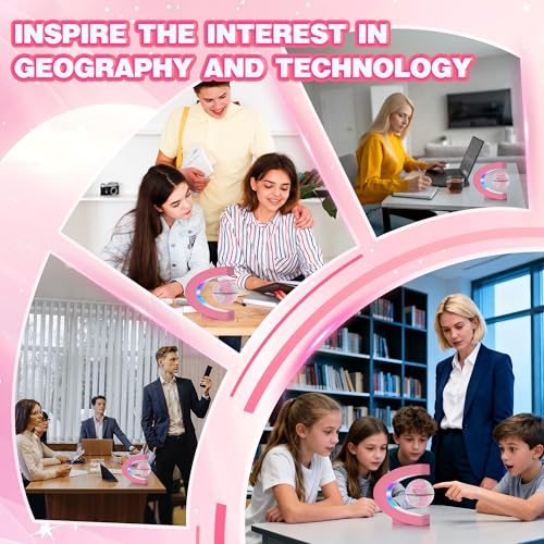 Flagest Magnetic Levitation Floating Globes with LED Lights, C Frame Floating Globe Lamp, Cool tech Gadgets for Home Office Desk Accessories, Gifts for Women, Ladies, Girls, Teachers, Colleagues(Pink) - color: Pink