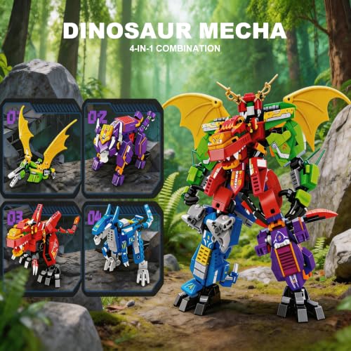 4-in-1 Dino Mecha Kit, Transform Robot Toy Gift for Boys Kids 8+, 904PCS