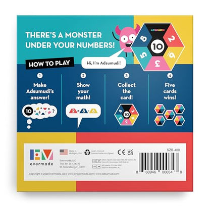 Evermade Adsumudi Math Game - The Monstrously Fun, Smart Game for Kids to Practice Multiplication, Division, Addition and Subtraction - Great for Kids Ages 8-12 (Pack of 2) - size: 5.5 x 5.5 x 1.13 inches (Pack of 2)