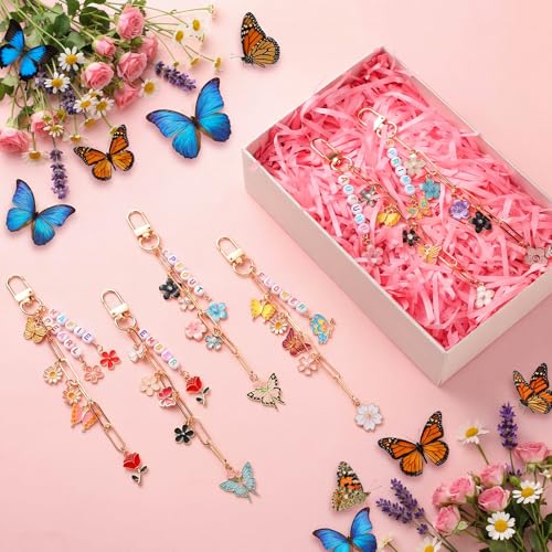 CraftyDream 558Pcs Flower Butterfly Keychain Making Kit Name Bead DIY Craft - style: Flower, Butterfly