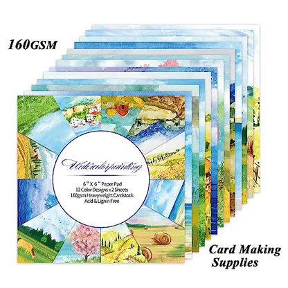 Scrapbook Paper, 24 Sheets 6"×6" 160gsm Single-Sided Patterned Cardstock - color: 24 sheets-landscape