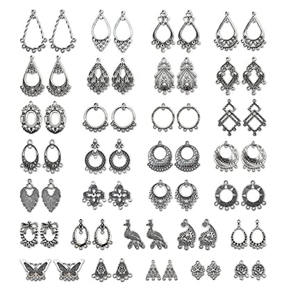 JIALEEY Antiqued Tibetan Silver Earring Chandelier Earring Jewelry Making Kit for Earring Drop and Charm Pendant Assorted Pack (30Pair 60Pcs)