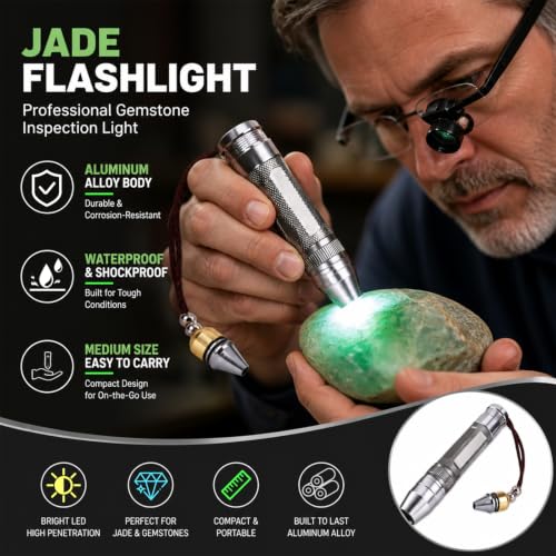 JINGYAN Professional Gemstone Flashlight - 3-in-1 Light Source (365nm Ultraviolet/Yellow/White) for Diamond, Jade & Jewelry Appraisal, Rechargeable Handheld Torch with Multifunctional Two Lamp Heads