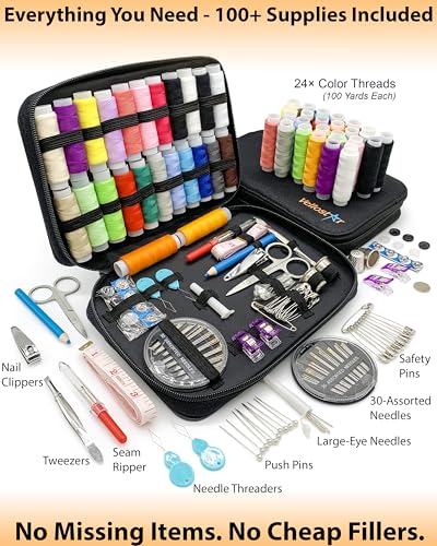 Vellostar Sewing Kit for Men & Adults - 100-Piece Navy Blue Beginner Set - color: Navy Blue