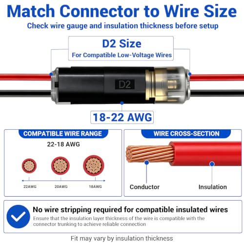 160Pcs Quick Wire Connectors,2 Pin,No-Strip,18-22 AWG