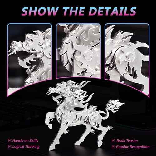 FILASLFT 3D Metal Puzzles for Adults,Mechanical Model Kit Flaming Kirin - color: A7-flaming Kirin-silvery