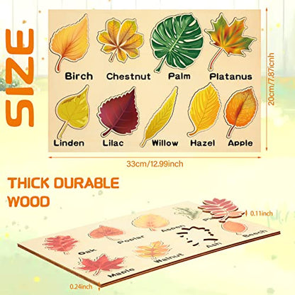 Kathfly 2 Pcs Montessori Leaf Wooden Puzzles Tree Shapes Toy, Cute - style: Cute