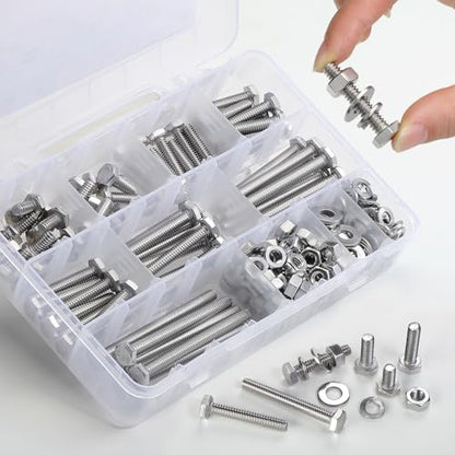 232PCS 1/4''-20 Hex Bolts and Nuts Assortment Kit,1/4-20 x 1/2'',3/4'',1'',1-1/2'',2'',2-1/2'',3'' SAE Stainless Steel Bolts Nuts and Washers Assorted Set - size: SS 1/4 232PCS Hex Bolt