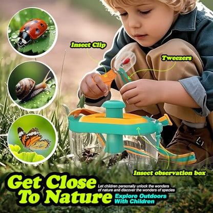 Camping Toys for Kids, Outdoor Observation Box Set, 10-Piece Nature Exploration Kit with Bug Container, Magnifier, Foldable Telescope, Bug Net, Safety Goggles, Ages 3-6 Birthday