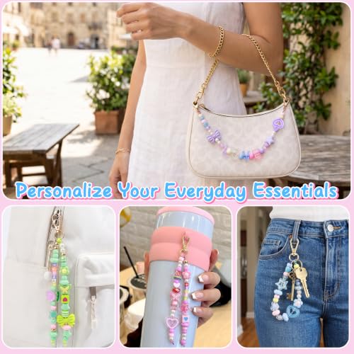Weraher 447Pcs DIY Bag Charm Kit, Colorful Beads for Keychains, Craft Jewelry Making Supplies for All Ages