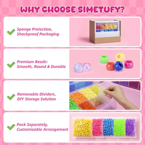 Simetufy 14000Pcs Pony Beads Bulk, 30 Colors 6x9 Kandi Beads for Bracelet - color: 30 Colors - 14000 Pcs