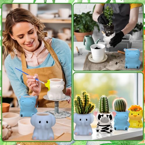 Beeveer 6 Sets Paint Your Own Ceramic Animal Succulent Planters Paintable Animal Ceramic Small DIY Figurines Unpainted Succulent Pots with Drainage Hole for Adults - style: Lovely Animal