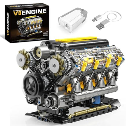 V8 Engine Model Kit that Runs, Visible Mini Car Motor Building Blocks Set for Adults, Compatible with Lego, STEM Physical Science Educational Toy for Teens Boys 14+ (905 PCS)