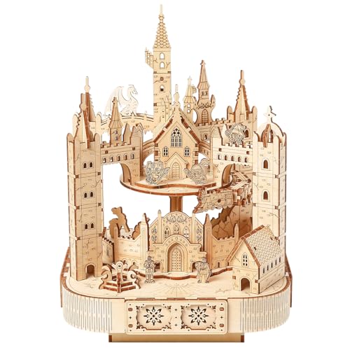 3D Wooden Puzzle for Adults with Music, Magic Castle Rotatable Train Architecture Model Kit, DIY Assembly Mechanical Building Craft Toy, Birthday Gift for Women Men 14+, Home Decor, 149 PCS