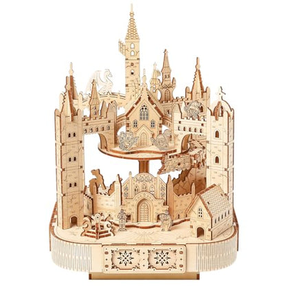 3D Wooden Puzzle for Adults with Music, Magic Castle Rotatable Train Architecture Model Kit, DIY Assembly Mechanical Building Craft Toy, Birthday Gift for Women Men 14+, Home Decor, 149 PCS