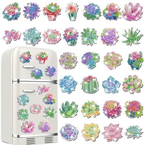 Remuuly 30 Pcs Succulent Diamond Painting Magnets Diamond Art Magnets Kits - color: Succulents